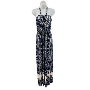 Soma Halter Maxi Dress Women Small Blue Abstract Sleeveless Ultra Soft Stretch